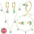 wholesale S925 Sterling Silver Star Moon Turquoise Necklace Bracelet Ring Earring Set-0-10