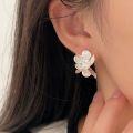 wholesale S925 Sterling Silver Korean Camellia Inlaid Stud Earrings for Women, Small and Chic, Fashionable and Elegant, Trendy with a Premium Feel-0-3