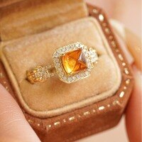 wholesale S925 sterling silver Fanta stone-inspired ring for women, French-style luxurious and versatile original design ring-BZ0473-Gold>US size 7