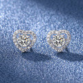 wholesale S925 Sterling Silver Moissanite Heart Earrings for Women, Full Diamond Heart-Shaped Earrings, Niche Design, Luxurious Star Point Series-0-0