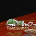 wholesale 925 Sterling Silver with Certified Green Jade Inlaid Gourd Necklace, New Chinese Style Jade Pendant, Green Jade Pendant for Women Wholesale-0-3