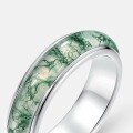 wholesale S925 Silver Cross-Border New Simple Natural Moss Agate Ring for Women, Green Moss Stone Index Finger Ring,-0-3