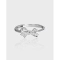 wholesale S925 Sterling Silver JA408 Korean Style Simple Bow Micro-Paved Zirconia Ring for Women Ins Silver Jewelry-0-0