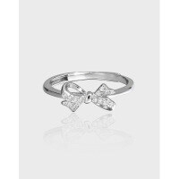 wholesale S925 Sterling Silver JA408 Korean Style Simple Bow Micro-Paved Zirconia Ring for Women Ins Silver Jewelry-No. 14 [Adjustable] Opening adjustable