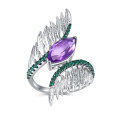 wholesale S925 Silver Designer Vintage Angel Wing Ring Inlaid with Natural Amethyst Gemstone-0-5
