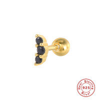 wholesale S925 Sterling Silver Ins-style Three Mini Diamond Threaded Piercing Ear Studs, PopularBone Earrings-Single gold-pink diamond