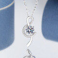 wholesale PT950 plated sterling silver S925 four-prong pendant with 1 carat moissanite notes necklace for women, versatile style-0-0