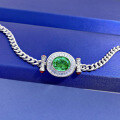 wholesale S925 Silver New Style 10*12 Paraiba Green Cuban Chain Bracelet for Men and Women-0-2