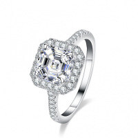 S925 Silver Moissanite Ring 3ct Asscher Cut-Set with D-color moissanite (3 carats)  US No. 6