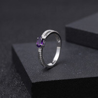 wholesale 925 Silver Luxury Designer High-End Natural Diopside Ring, Prosperity Collection with Natural Gemstone Inlay-Natural Amethyst Ring US Size 6
