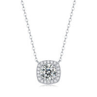925 Silver Summer Hot-Sale Small Cube Pendant Necklace with Moissanite-1 carat moissanite