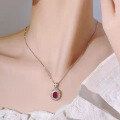 wholesale S925 silver jewelry red ruby 9*11 necklace women's collarbone chain vintage style pendant-0-2