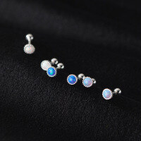 wholesale S925 Silver Geometric Round Light Pearl Thread Opal Korean Style Stud Earrings for Women Summer Ear Accessories M00501-S925 silver pair dark blue 925 silver