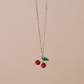 wholesale S925 Silver Nalan Fresh and Sweet Cherry Necklace, Forest-style Minimalist Full Diamond Design Fashion Collarbone Chain D5452-0-1