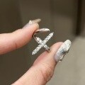 wholesale S925 sterling silver full diamond cross ring, edgy sweet and cool style, ins minimalist irregular streamline index finger ring for stacking-0-0