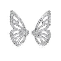 wholesale S925 Sterling Silver Korean-style Light Luxury Earrings for Women, Advanced Symmetrical Butterfly Design, Versatile and Stylish Ins-style Earrings-Platinum DY1D0311-SW-WH>925 Silver