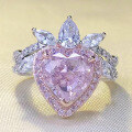 wholesale S925 Silver New 9*9mm Imported High-Carbon Diamond Heart-Shaped Pink Diamond Ring for Women, Fashionable and Versatile-0-0