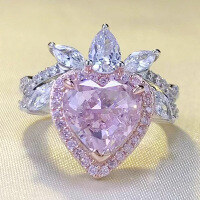 wholesale S925 Silver New 9*9mm Imported High-Carbon Diamond Heart-Shaped Pink Diamond Ring for Women, Fashionable and Versatile-R800 Pink Diamond No. 9