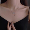 wholesale S925 Sterling Silver Butterfly Pendant Tassel Necklace for Women, Minimalist Niche Luxury Design Sense Choker-0-3