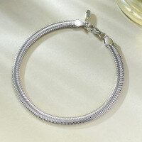 wholesale Metal material: new 925 sterling silver bracelet, European and American ins minimalist gold snake-shaped bracelet, niche design, high-end snake chain bracelet for distribution-B114 White gold bracelet 18cm