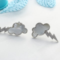 wholesale S925 Sterling Silver Japanese-style New Shell Cloud Ear Studs with Zirconia Lightning White Gold Ear Climber, Two Ways to Wear-0-3