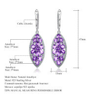 wholesale S925 Silver Luxury Natural Amethyst Gemstone Earrings, Group Setting Design, High-End and Personalized Earrings-Natural Amethyst &gt;925 Silver