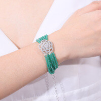 wholesale S925 Sterling Silver European and American Style Luxury Natural Ruby Bracelet with Lapis Lazuli and Green Agate Beaded Multi-Layer Stackable Bracelet-Natural garnet bracelet