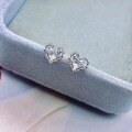 wholesale S925 Sterling Silver Textured Hollow-out Heart-shaped Stud Earrings with Diamond Accents, Fashionable Minimalist Sweet Elegant Jewelry-0-0