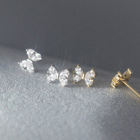 wholesale S925 sterling silver diamond-encrusted bow earrings, fresh and sweet, petite and elegant, women's earrings M03637-S925 silver pair silver>925 silver