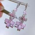 wholesale Sterling silver throughout, Zhuozhifan Jewelry flower-shaped rose quartz earrings set with 7*9 pink diamonds, European and American women's ear studs sweet style-0-2
