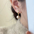 wholesale Metal material, Chao Xiaobai exquisite champagne color pearl earrings for women, elegant and versatile,, fashionable and unique ear studs-0-5