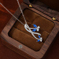 wholesale 925 Sterling Silver Blue Zircon Butterfly Pendant Necklace for Women, Minimalist Small Luxury Design, High-End Versatile Collarbone Chain-0-3