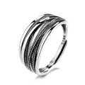 wholesale S925 Sterling Silver Retro Geometric Line Crossover Thai Silver Ring, Minimalist Heavy Duty Fashion Versatile Jewelry Band-0-4