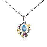 wholesale 925 Silver Pendant with Blooming Spring Charm, Natural Colored Gemstone Necklace, Design-Fresh and Natural Style Women's Necklace, Ins Style-Topaz Spring on the Branch Necklace>925 Silver