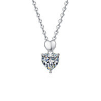 S925 Sterling Silver Moissanite Heart Pendant Necklace-Heart-shaped necklace (white gold)  2-carat moissanite (8mm heart shape)