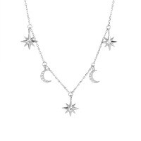 wholesale 925 Sterling Silver Gold-toned Star And Moon Necklace, Light Luxury Ins Style, Niche Fashion, Cross-chain Layering, Cross-border Stock-A117A-White Gold 925 Silver