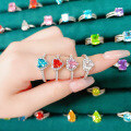 wholesale 925 Sterling Silver 1ct Flame Ice Cut Heart-Shaped Love Ring High-End Luxury Gemstone High Carbon Diamond Women's Ring Stacking Ring-0-1