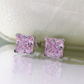 wholesale 925 Silver High Carbon Diamond Earrings Bright Pink Diamond Simple Ins Princess Cut 6*6mm Ice Flower Cut Earrings for Women-0-2