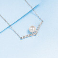 wholesale 925 Silver Fashion V-Cut Moissanite Necklace for Women, Freshwater Flawless Pearl Pendant Accessory Wholesale-0-2