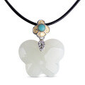 wholesale Gold and silver color separation inlaid with turquoise butterfly and Hetian jade pendant with certificate for women in new Chinese retro ethnic style-0-4