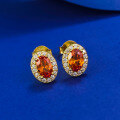 wholesale Metal Material: 925 Silver Gold Plated Mu Jing Jewelry Live Xiaohongshu Style 4*6 Oval Fanta Orange Ear Studs Simple and Fashionable Versatile-0-2