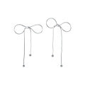 wholesale S925 silver small and simple smooth bow tassel ear studs cute sweet ins earrings M0129-0-4