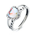 wholesale S925 Sterling Silver Korean-style Moonstone Woven Heart-shaped Double-layer Adjustable Ring for Women-0-4