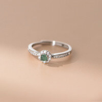 wholesale S925 Sterling Silver Fresh and Sweet Ins Style Niche Design Exquisite Diamond-Inlaid Jadeite Ring R02767-S925 silver ring Adjustable opening