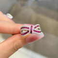 wholesale 925 Silver Zhuo Zhifan Jewelry Three-dimensional Bow Diamond Ring Red Corundum Ring, Atmospheric Light Luxury Fashionable and Trendy-0-0