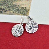 wholesale S925 Sterling Silver Auspicious Blessing Snake Year Peace and Joy Pendant Round Plaque Retro Handwoven Cord Bracelet Accessory-Auspicious words of blessing (Type A) (without string)