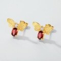 wholesale Wholesale of new luxury fashion small bee brushed earrings in S925 silver plated with 10K gold and inlaid with garnet-0-2