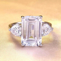 wholesale S925 Sterling Silver New 5ct Emerald Cut 12*8 Rectangle Ring for Women, Fashion Versatile-R575 White Diamond No.7