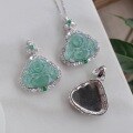 wholesale S925 Silver Inlaid Natural Weicui Blue Water Jadeite Buddha Pendant Necklace, Full Green Maitreya Buddha Pendant Live Streaming Wholesale-0-2