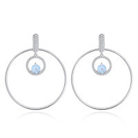 wholesale 925 Sterling Silver Set with Natural Amethyst and Blue Gemstone Exaggerated Large Round Earrings-Large Circle Natural Amethyst Earrings